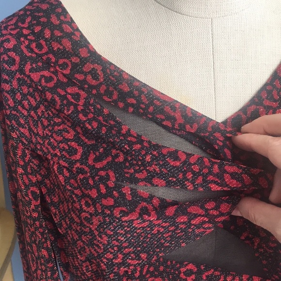 NWT Allison Daley red & black cheetah print 3/4 sleeves layered formal blouse - Picture 3 of 16